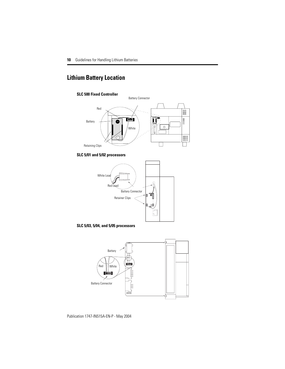 Lithium battery location | Rockwell Automation 1747-BA SLC 500 Lithium Battery User Manual | Page 10 / 12