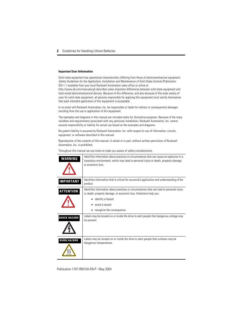 Rockwell Automation 1747-BA SLC 500 Lithium Battery User Manual | Page 2 / 12