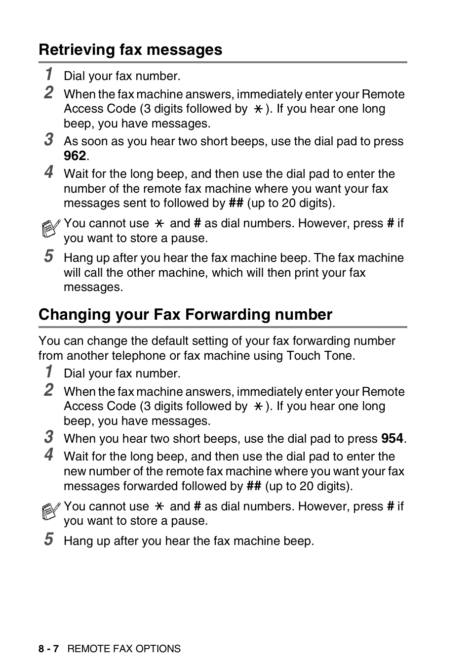 Retrieving fax messages, Changing your fax forwarding number | Brother FAX-565 User Manual | Page 106 / 148