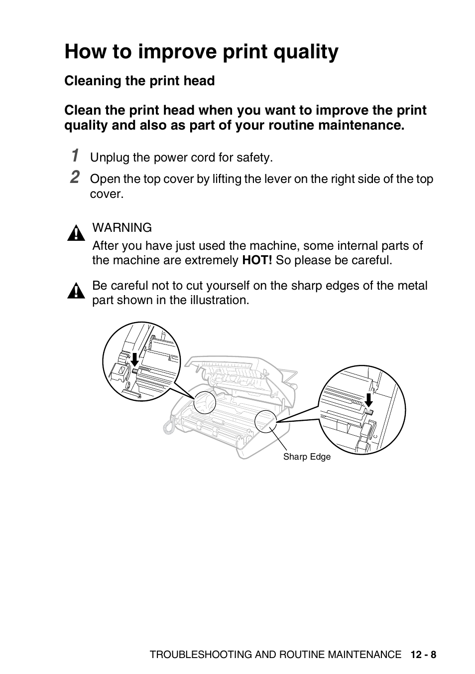 How to improve print quality, Cleaning the print head, How to improve print quality -8 | Brother FAX-565 User Manual | Page 127 / 148