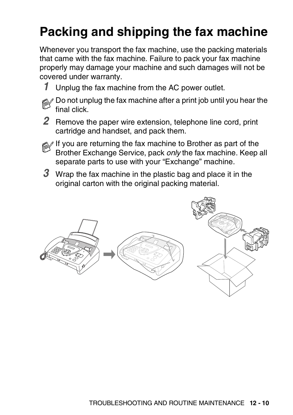 Packing and shipping the fax machine, Packing and shipping the fax machine -10 | Brother FAX-565 User Manual | Page 129 / 148