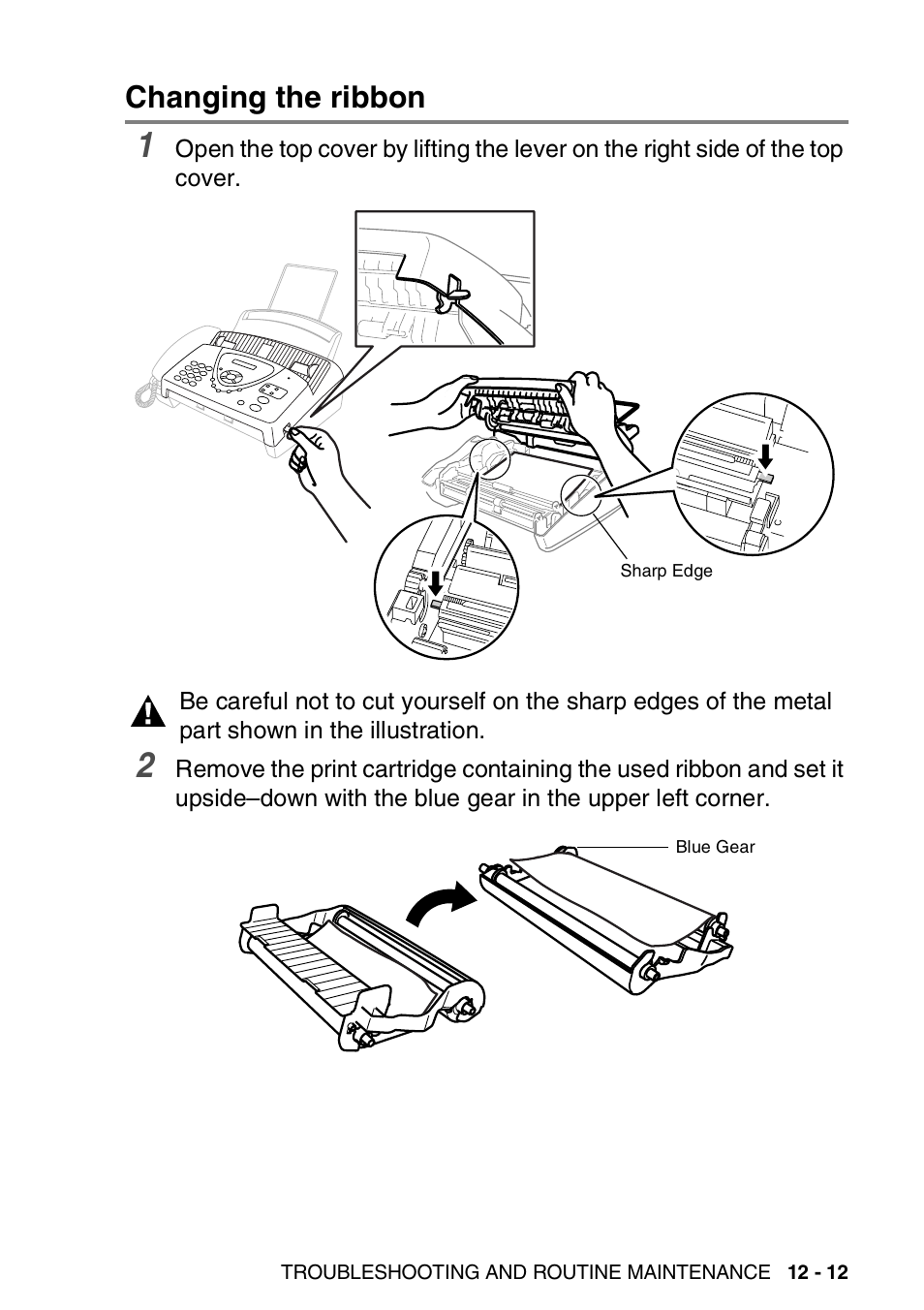 Changing the ribbon, Changing the ribbon -12 | Brother FAX-565 User Manual | Page 131 / 148