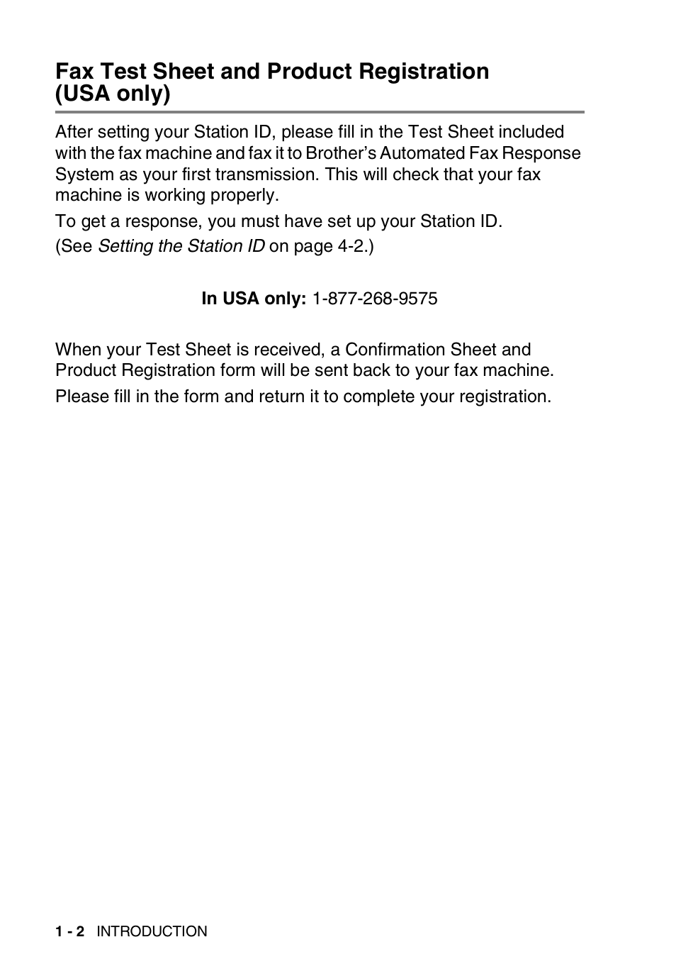 Fax test sheet and product registration (usa only) | Brother FAX-565 User Manual | Page 20 / 148