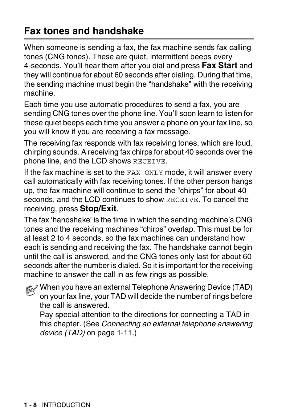 Fax tones and handshake | Brother FAX-565 User Manual | Page 26 / 148