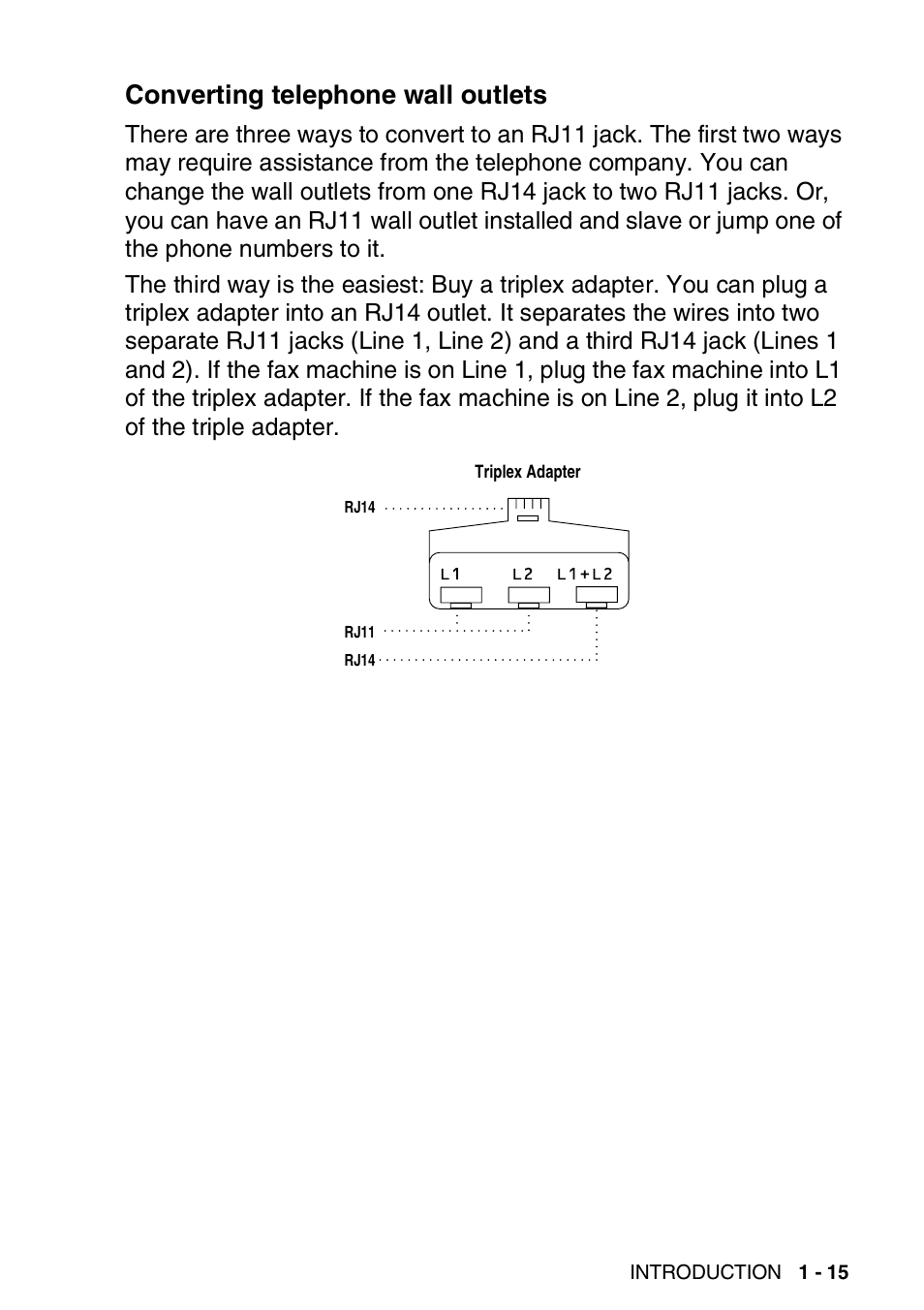 Converting telephone wall outlets | Brother FAX-565 User Manual | Page 33 / 148