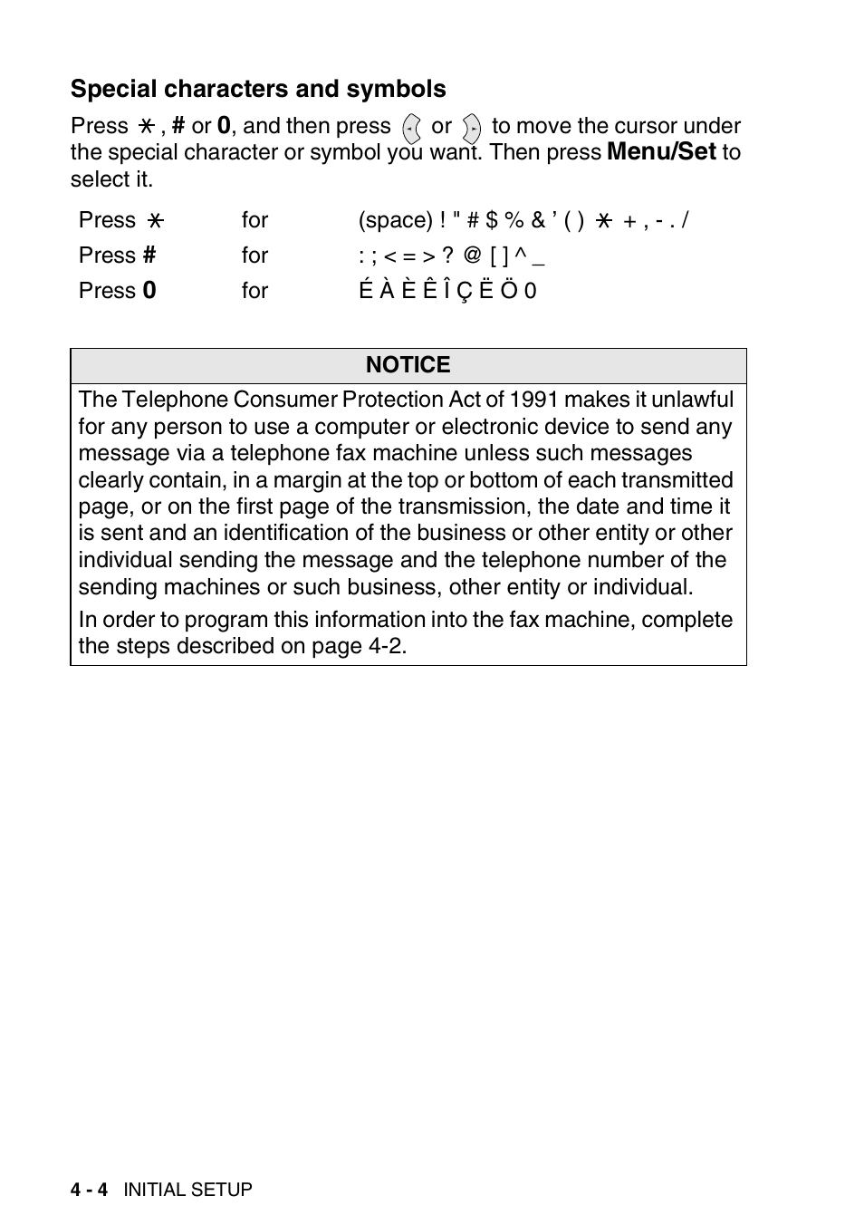 Special characters and symbols | Brother FAX-565 User Manual | Page 48 / 148