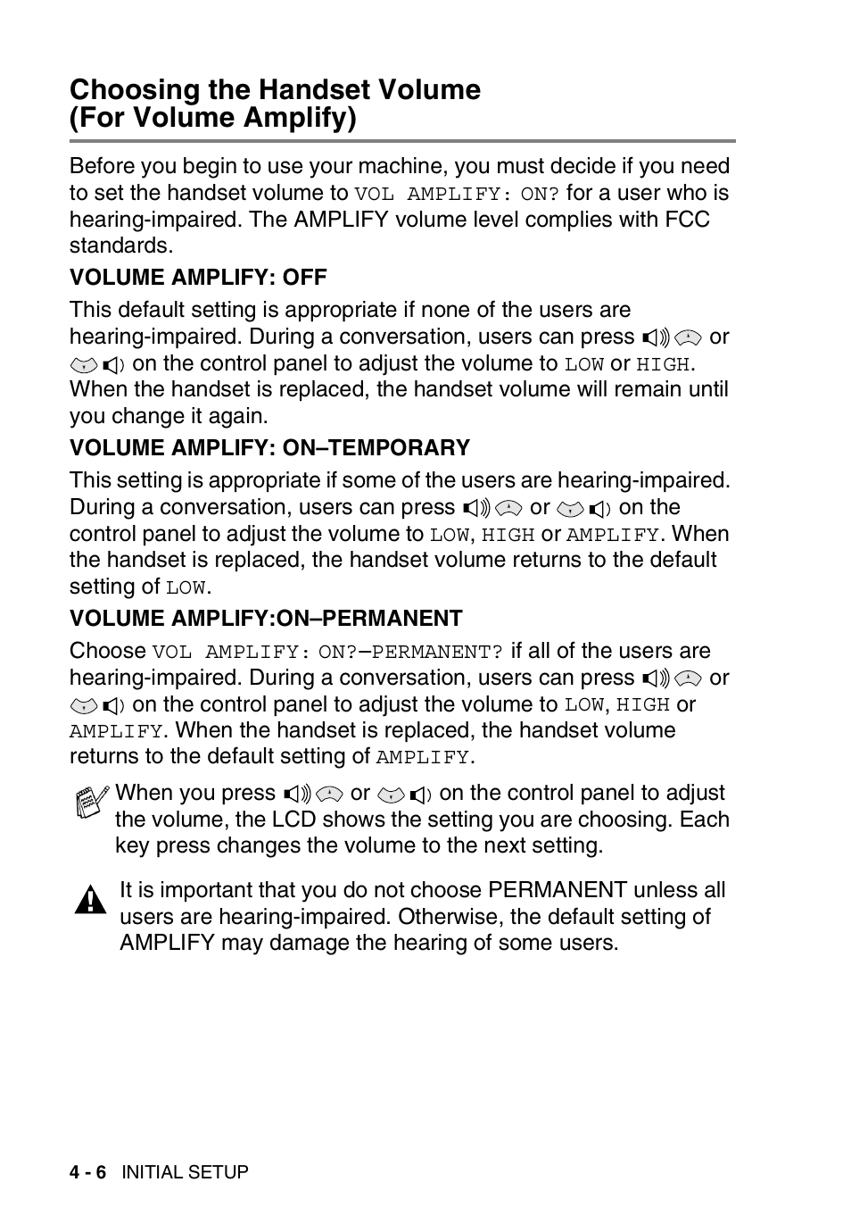 Choosing the handset volume (for volume amplify) | Brother FAX-565 User Manual | Page 50 / 148