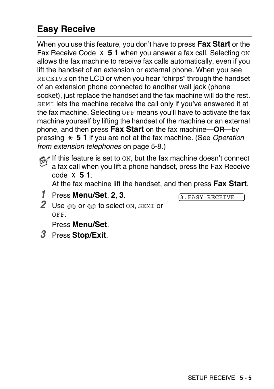 Easy receive | Brother FAX-565 User Manual | Page 57 / 148