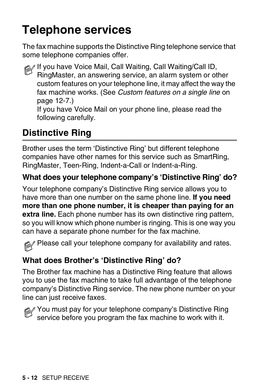 Telephone services, Distinctive ring, What does brother’s ‘distinctive ring’ do | Brother FAX-565 User Manual | Page 64 / 148