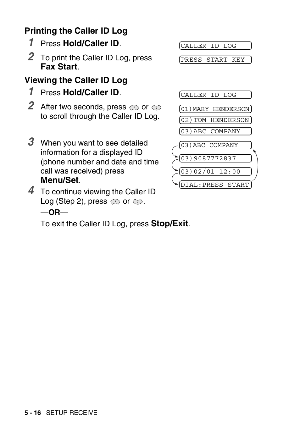 Printing the caller id log, Viewing the caller id log | Brother FAX-565 User Manual | Page 68 / 148