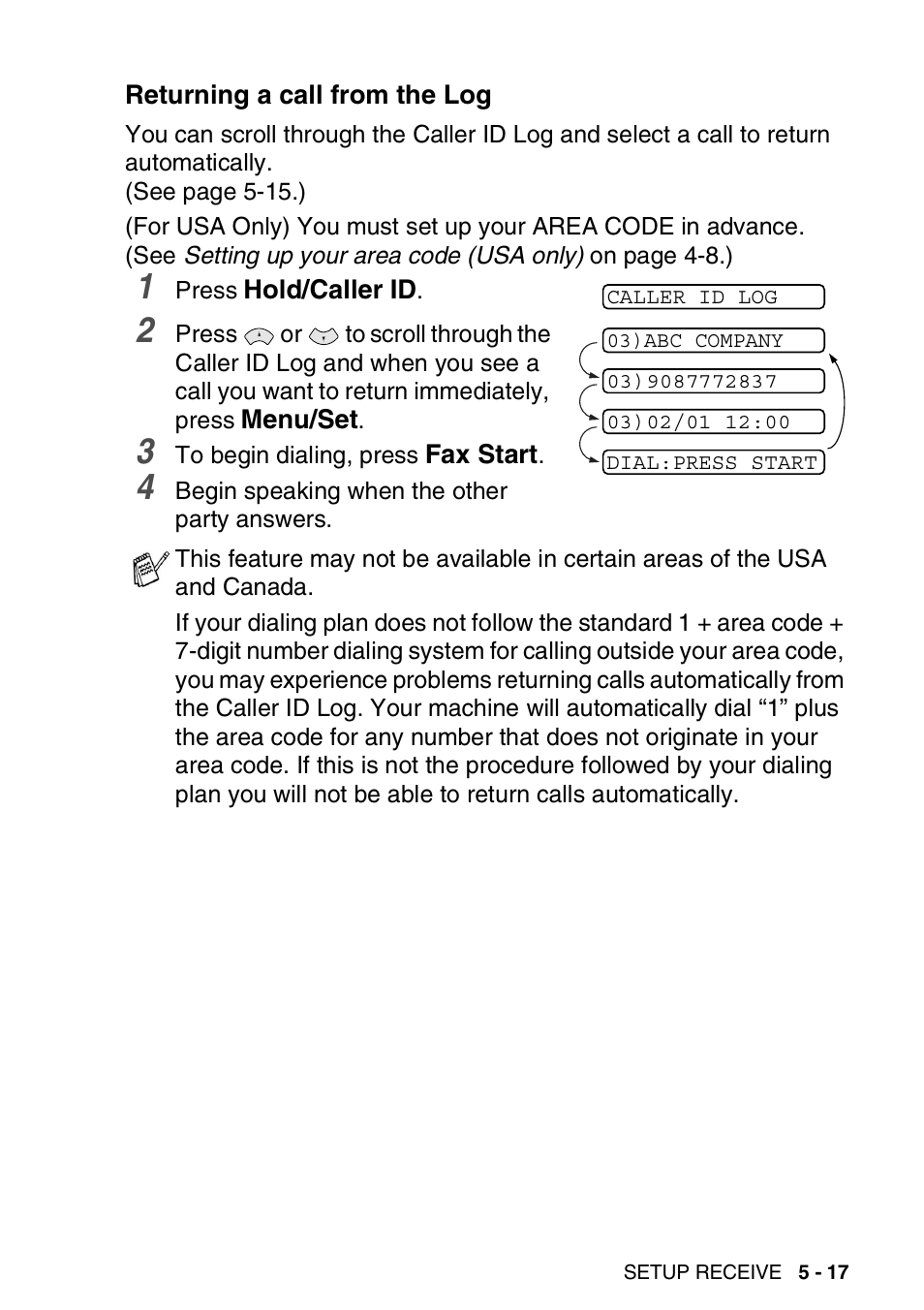 Returning a call from the log | Brother FAX-565 User Manual | Page 69 / 148