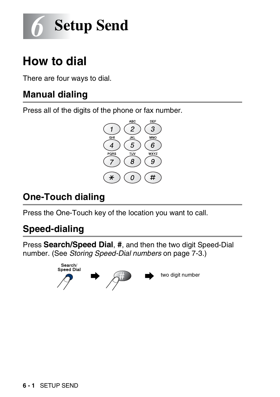 Setup send, How to dial, Manual dialing | One-touch dialing, Speed-dialing | Brother FAX-565 User Manual | Page 72 / 148