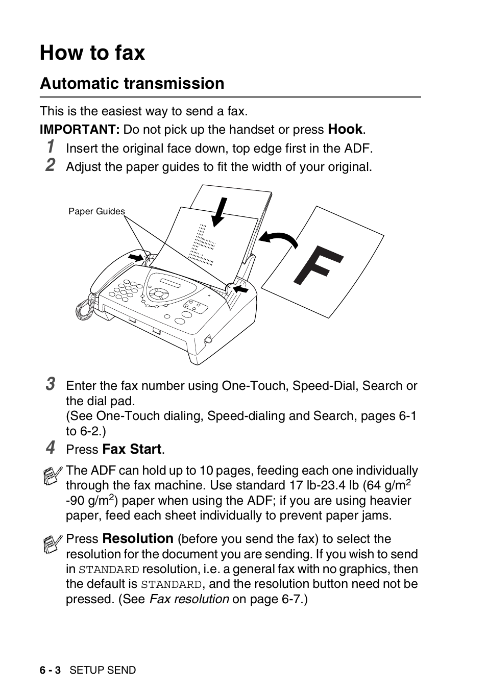 How to fax, Automatic transmission | Brother FAX-565 User Manual | Page 74 / 148