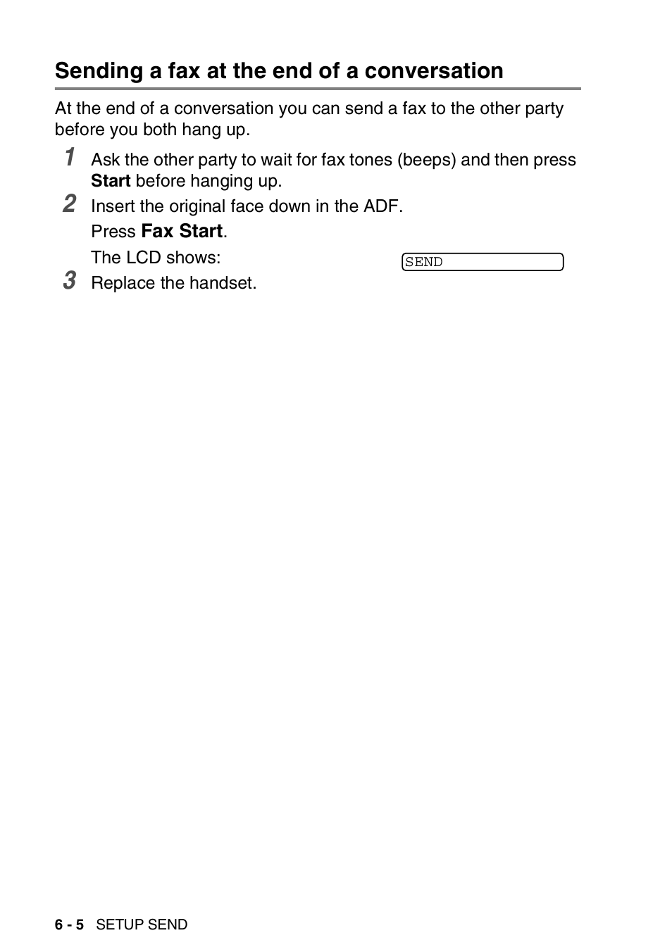 Sending a fax at the end of a conversation | Brother FAX-565 User Manual | Page 76 / 148