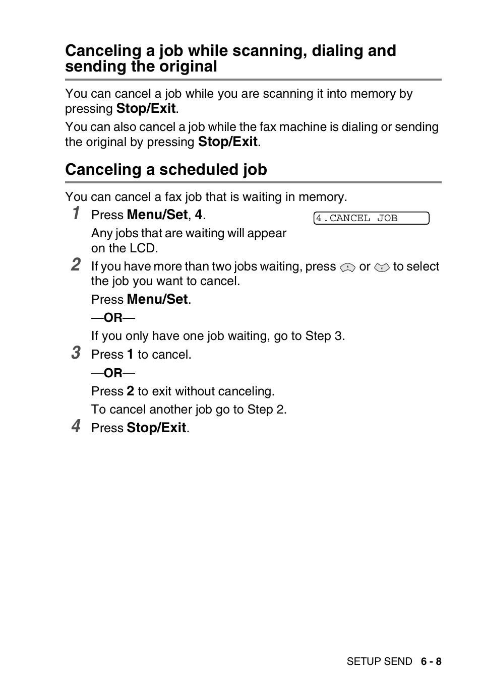 Canceling a scheduled job | Brother FAX-565 User Manual | Page 79 / 148