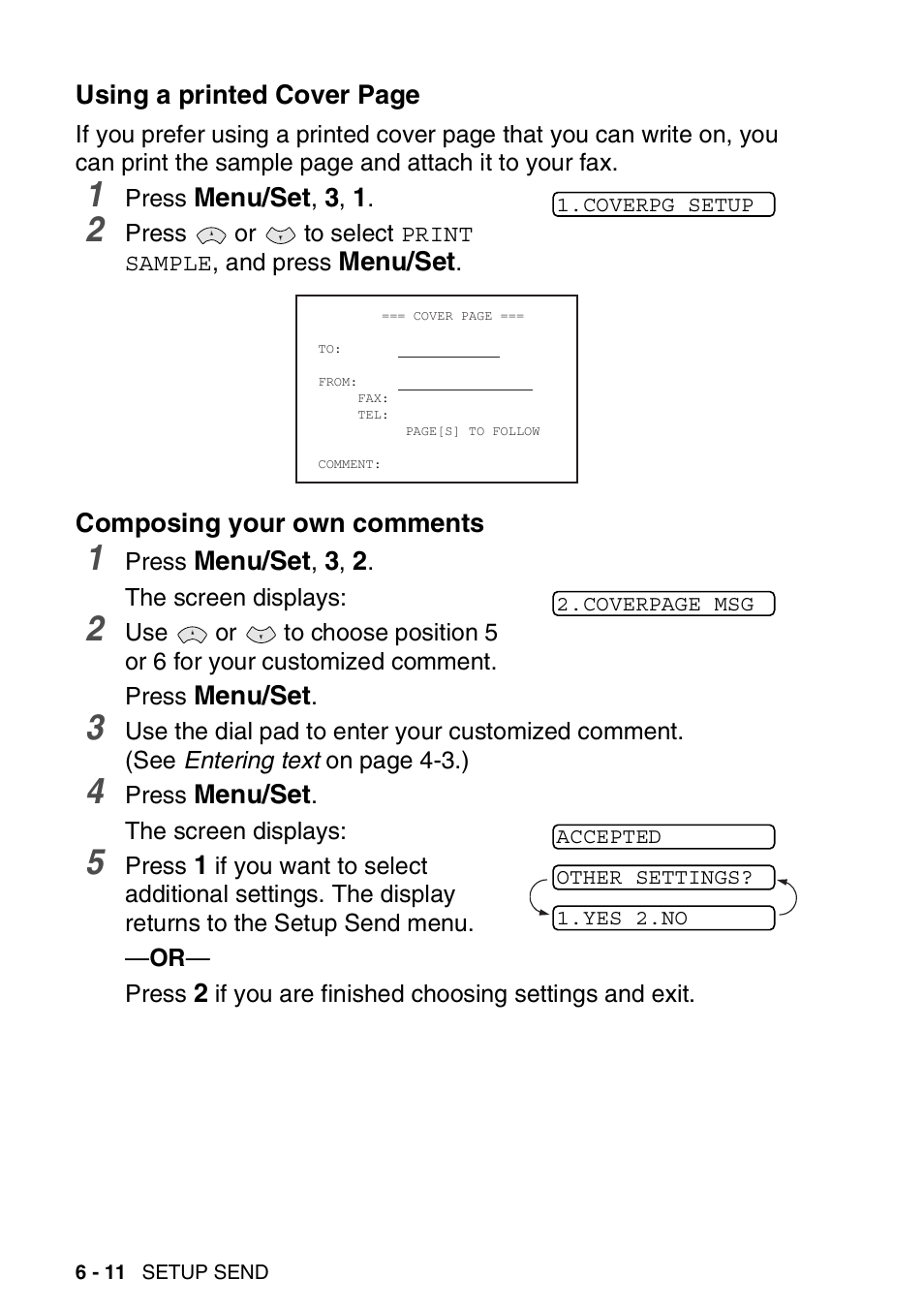 Composing your own comments | Brother FAX-565 User Manual | Page 82 / 148