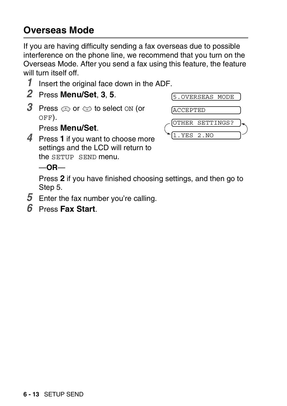 Overseas mode, Overseas mode -13 | Brother FAX-565 User Manual | Page 84 / 148