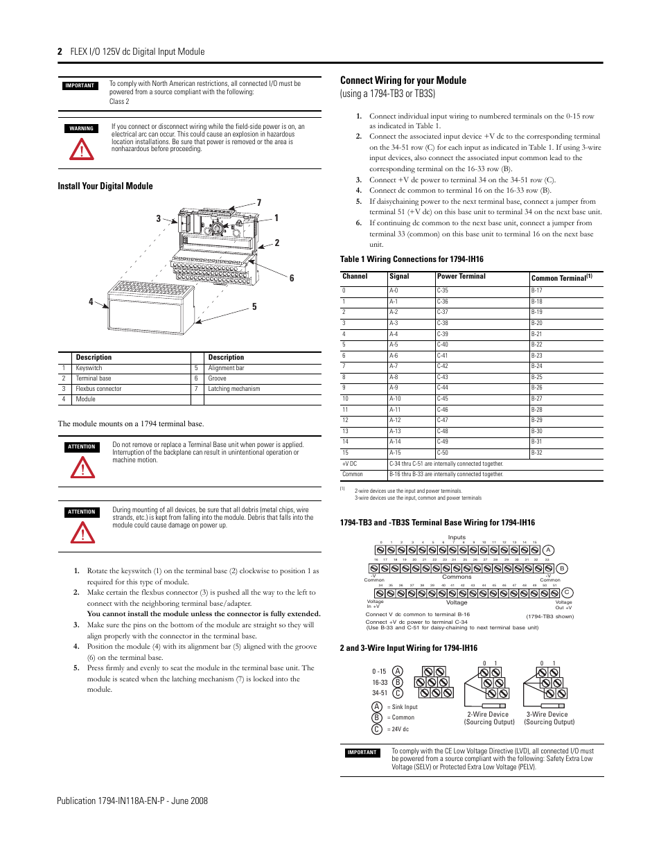 Install your digital module | Rockwell Automation 1794-IH16 FLEX I/O 125V dc Digital Input Module User Manual | Page 2 / 4