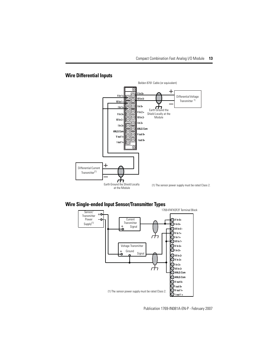 Wire differential inputs, Wire single-ended input sensor/transmitter types | Rockwell Automation 1769-IF4FXOF2F Compact Combination Fast Analog I/O Module User Manual | Page 13 / 28