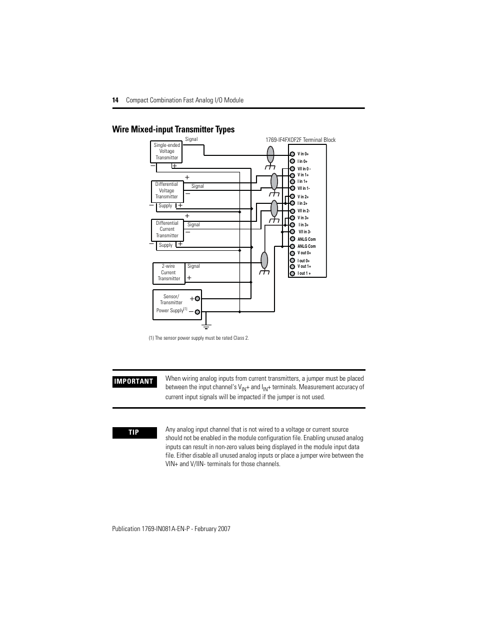 Wire mixed-input transmitter types | Rockwell Automation 1769-IF4FXOF2F Compact Combination Fast Analog I/O Module User Manual | Page 14 / 28