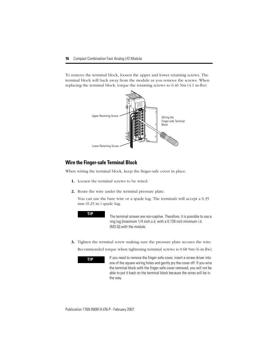 Wire the finger-safe terminal block | Rockwell Automation 1769-IF4FXOF2F Compact Combination Fast Analog I/O Module User Manual | Page 16 / 28