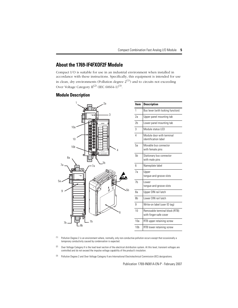 About the 1769-if4fxof2f module, Module description | Rockwell Automation 1769-IF4FXOF2F Compact Combination Fast Analog I/O Module User Manual | Page 5 / 28