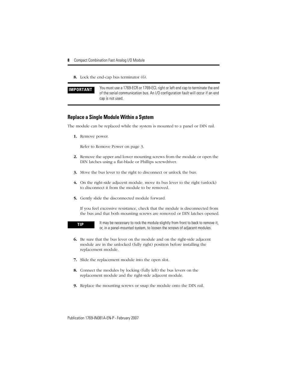 Replace a single module within a system | Rockwell Automation 1769-IF4FXOF2F Compact Combination Fast Analog I/O Module User Manual | Page 8 / 28