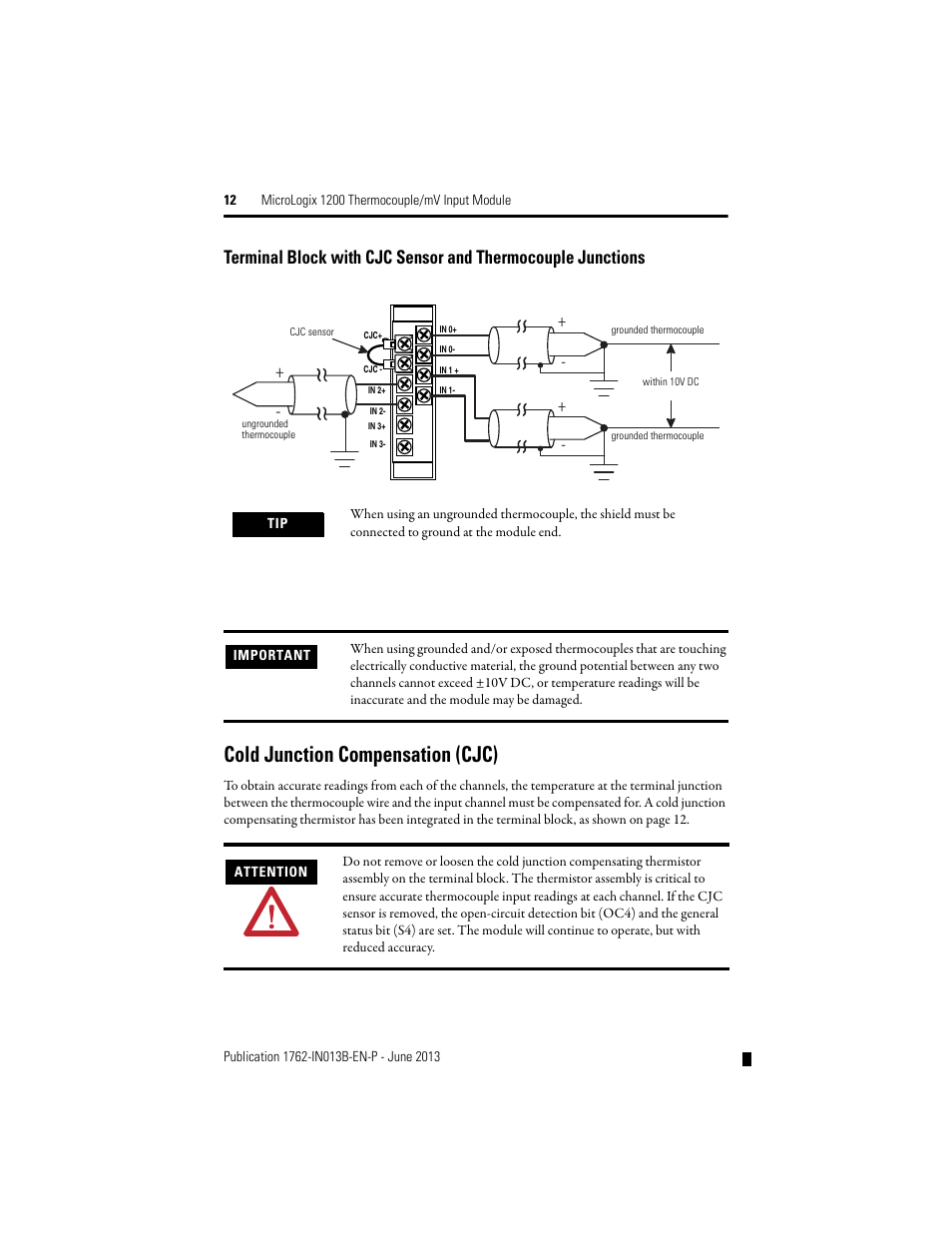 Cold junction compensation (cjc) | Rockwell Automation 1762-IT4 Thermocouple/mV Input Module User Manual | Page 12 / 24