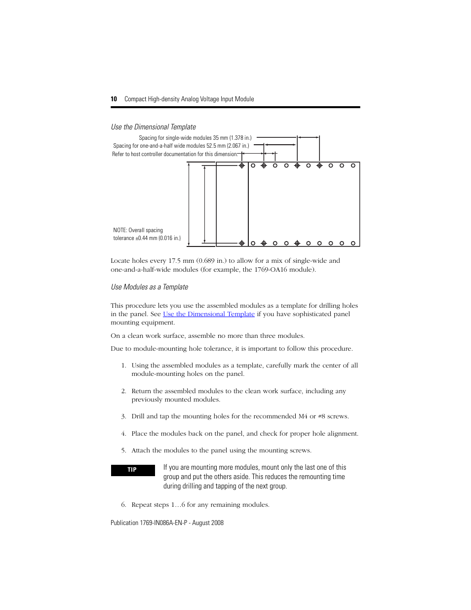 Use the dimensional template | Rockwell Automation 1769-IF16V Compact High Density Analog Voltage Input Module User Manual | Page 10 / 28