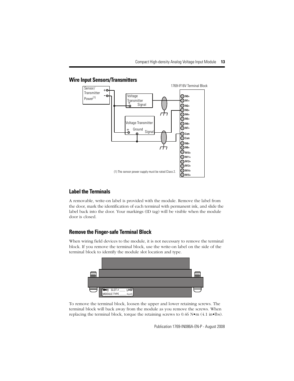 Remove the finger-safe terminal block | Rockwell Automation 1769-IF16V Compact High Density Analog Voltage Input Module User Manual | Page 13 / 28