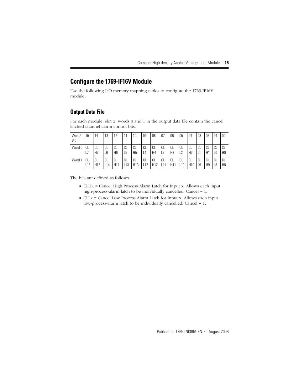 Configure the 1769-if16v module, Output data file | Rockwell Automation 1769-IF16V Compact High Density Analog Voltage Input Module User Manual | Page 15 / 28