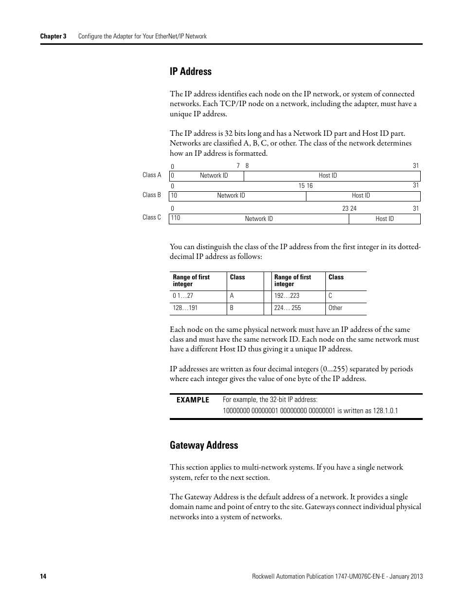 Ip address, Gateway address, Ip address gateway address | Rockwell Automation 1747-AENTR SLC 500 EtherNet/IP Adapter User Manual User Manual | Page 20 / 84