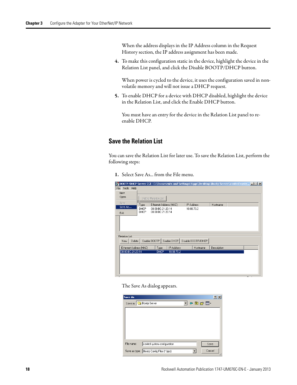 Save the relation list | Rockwell Automation 1747-AENTR SLC 500 EtherNet/IP Adapter User Manual User Manual | Page 24 / 84