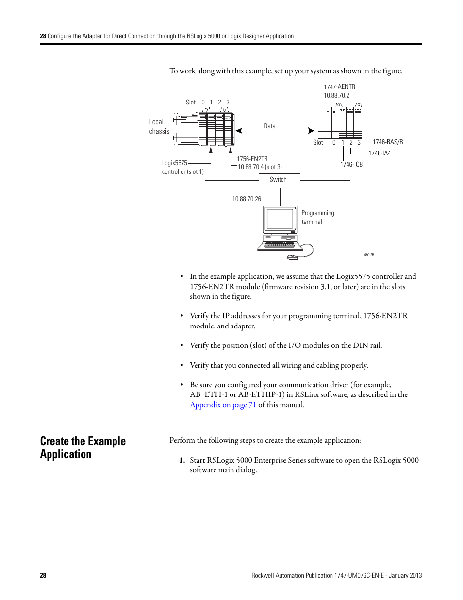 Create the example application | Rockwell Automation 1747-AENTR SLC 500 EtherNet/IP Adapter User Manual User Manual | Page 34 / 84