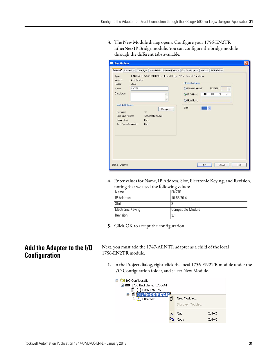 Add the adapter to the i/o configuration | Rockwell Automation 1747-AENTR SLC 500 EtherNet/IP Adapter User Manual User Manual | Page 37 / 84