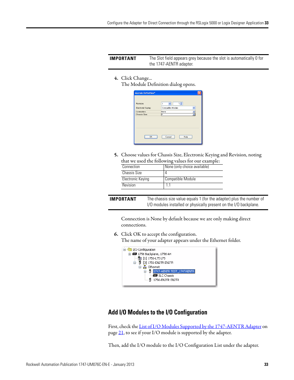 Add i/o modules to the i/o configuration | Rockwell Automation 1747-AENTR SLC 500 EtherNet/IP Adapter User Manual User Manual | Page 39 / 84