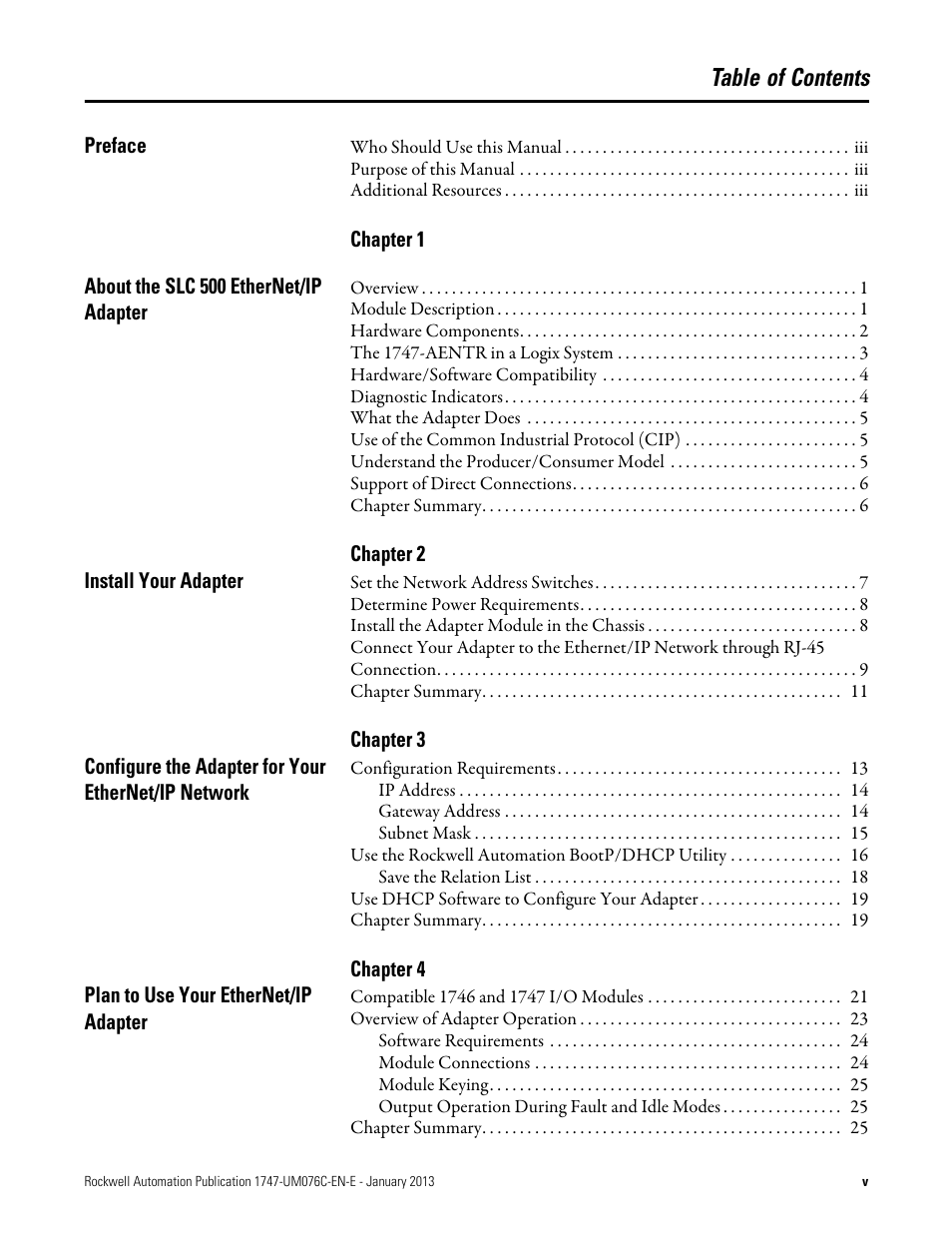 Rockwell Automation 1747-AENTR SLC 500 EtherNet/IP Adapter User Manual User Manual | Page 5 / 84