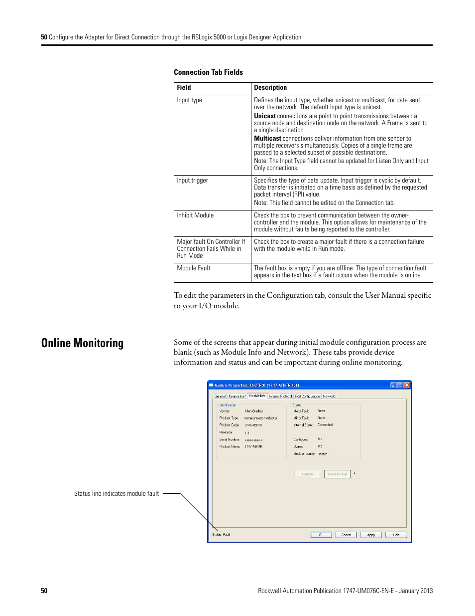 Online monitoring | Rockwell Automation 1747-AENTR SLC 500 EtherNet/IP Adapter User Manual User Manual | Page 56 / 84