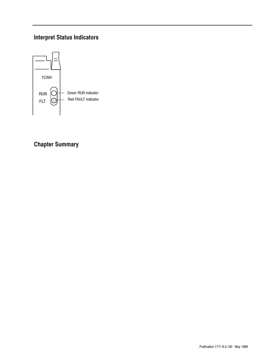 Interpret status indicators chapter summary | Rockwell Automation 1771-IXE/D Thermocouple/Millivolt Input Module User Manual User Manual | Page 21 / 85