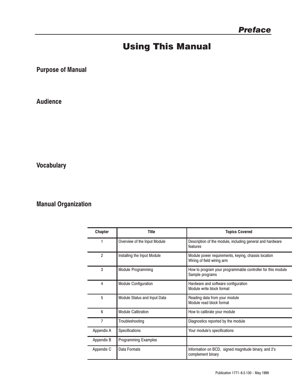 Using this manual, Preface | Rockwell Automation 1771-IXE/D Thermocouple/Millivolt Input Module User Manual User Manual | Page 3 / 85