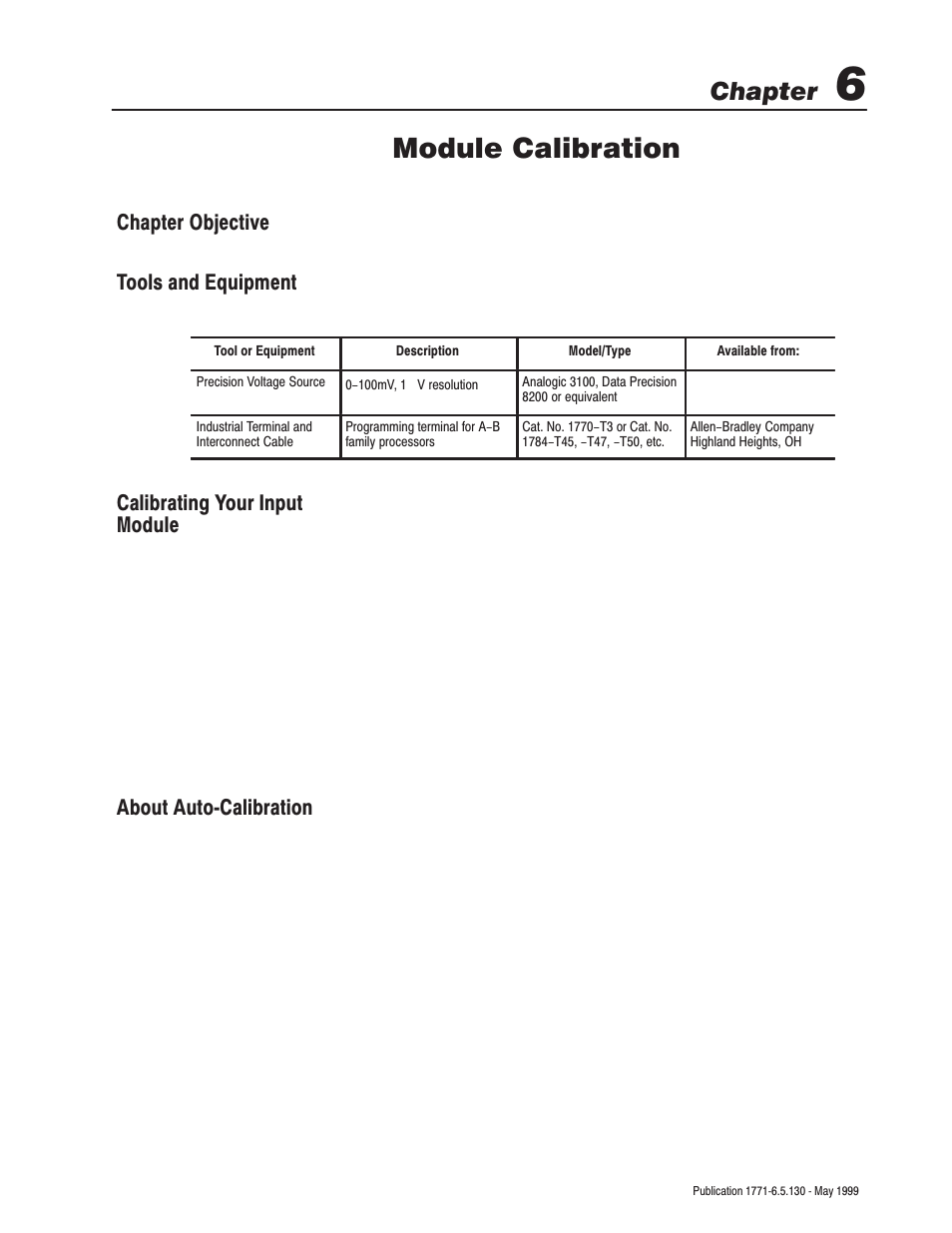 Module calibration, Chapter | Rockwell Automation 1771-IXE/D Thermocouple/Millivolt Input Module User Manual User Manual | Page 41 / 85