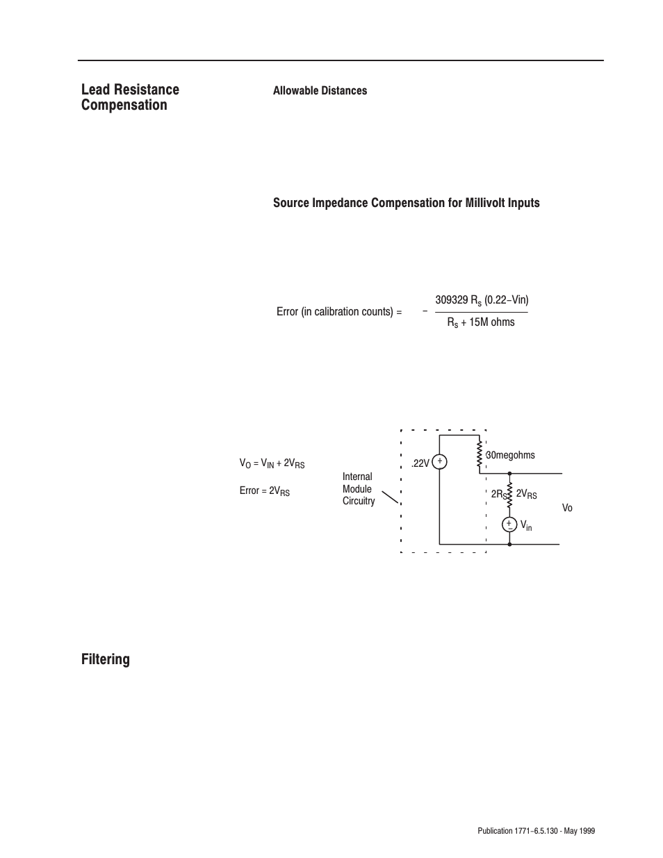 Lead resistance compensation filtering | Rockwell Automation 1771-IXE/D Thermocouple/Millivolt Input Module User Manual User Manual | Page 57 / 85
