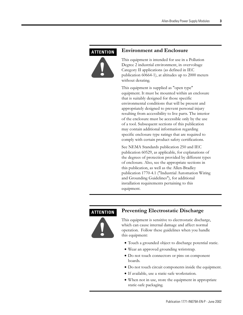 Qylurqphqw dqg (qforvxuh, 3uhyhqwlqj (ohfwurvwdwlf 'lvfkdujh | Rockwell Automation 1771-P4S_P6S_P4S1_P6S1 Power Supply Modules Installation Instructions User Manual | Page 3 / 16