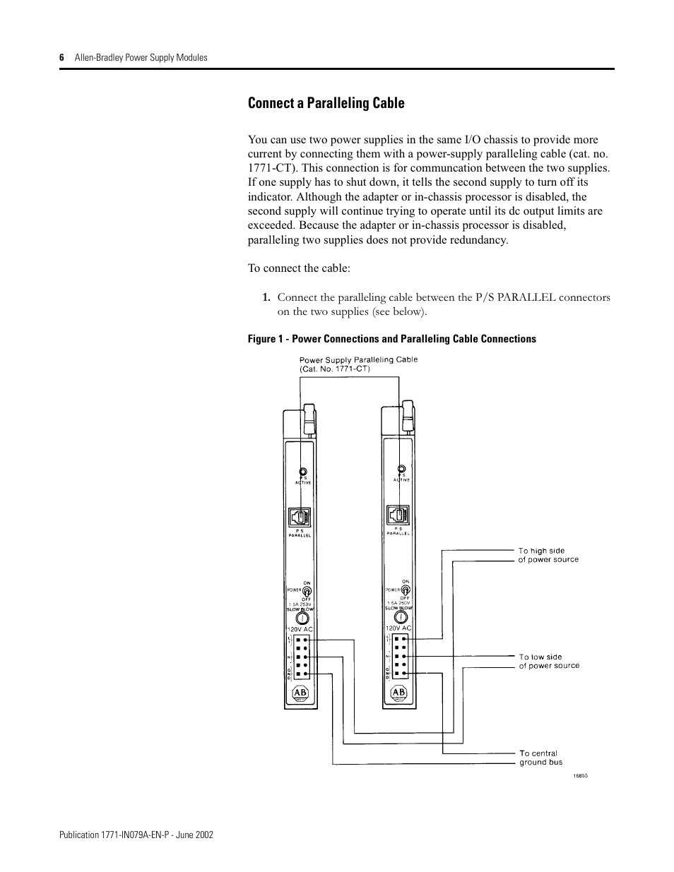 Connect a paralleling cable | Rockwell Automation 1771-P4S_P6S_P4S1_P6S1 Power Supply Modules Installation Instructions User Manual | Page 6 / 16