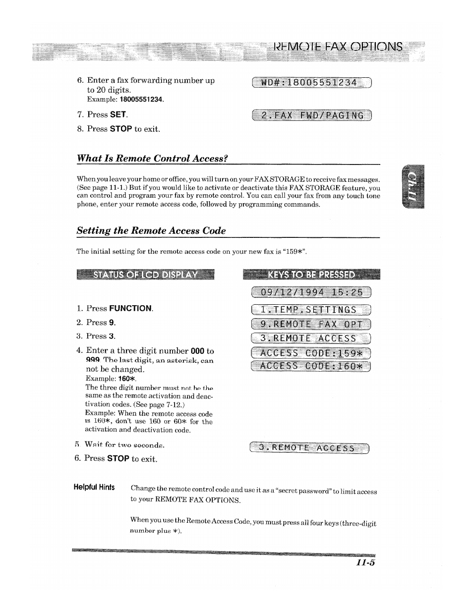 Enter a fax forwarding number up to 20 digits, Press set, Press stop to exit | 2,fax fwd/paging, Press function, Press 9, Press 3, Wait for two seconds, L^hmoih l-ax options, What is remote control access | Brother 2500ML User Manual | Page 107 / 132