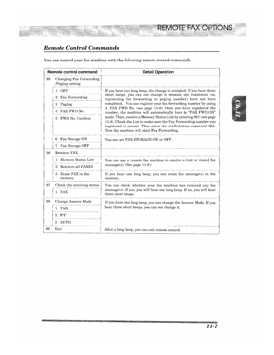 Remote control commands | Brother 2500ML User Manual | Page 109 / 132