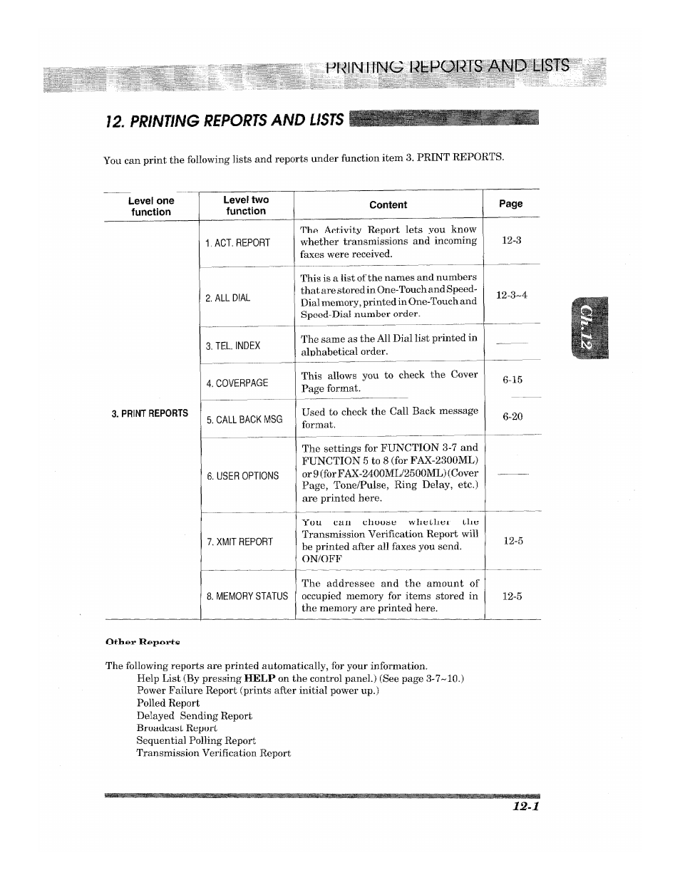 Pkiniing ptports and, Printing reports and lists | Brother 2500ML User Manual | Page 111 / 132