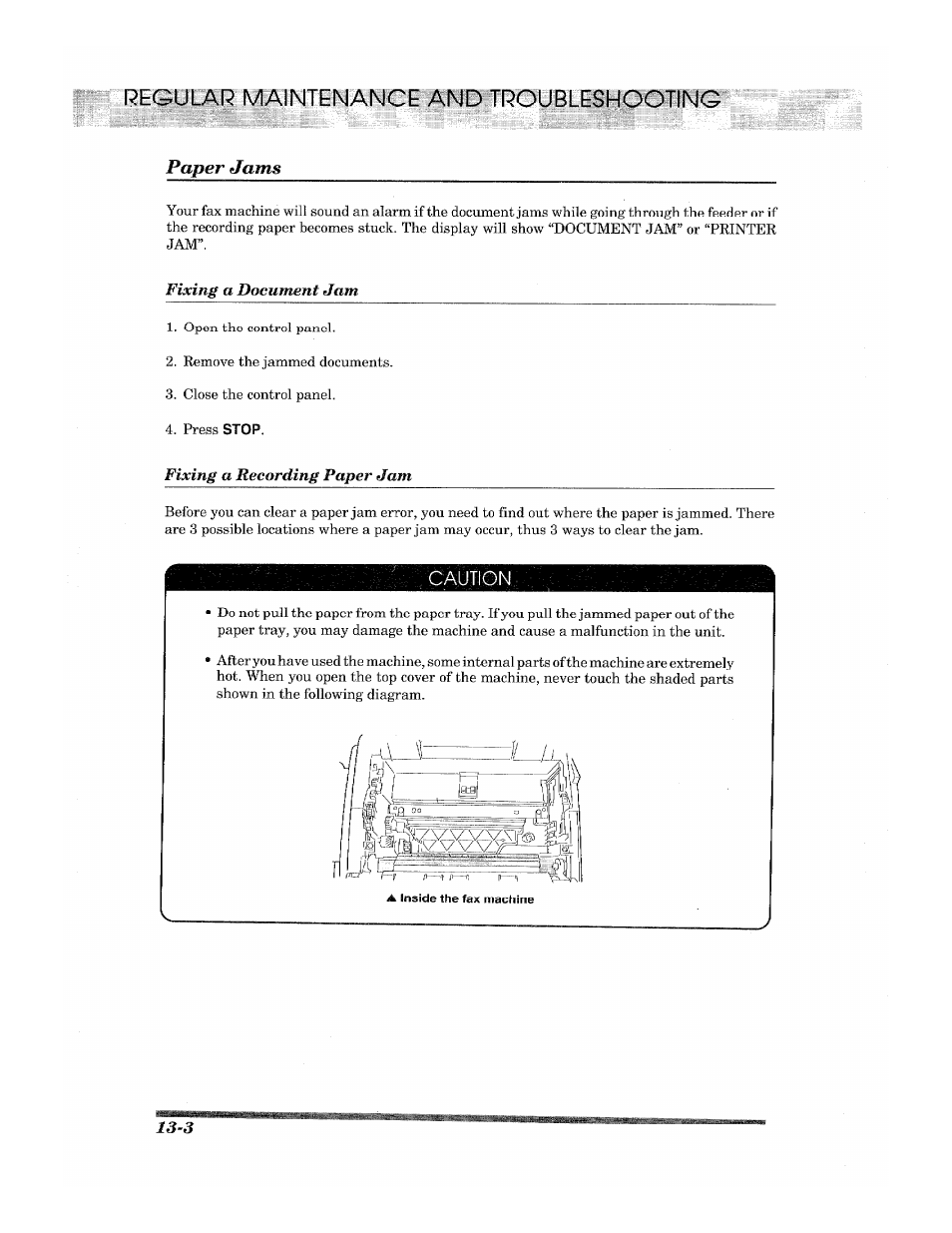 Caution, Resilsemotntm and troubleshooting, Paper jams | Brother 2500ML User Manual | Page 118 / 132