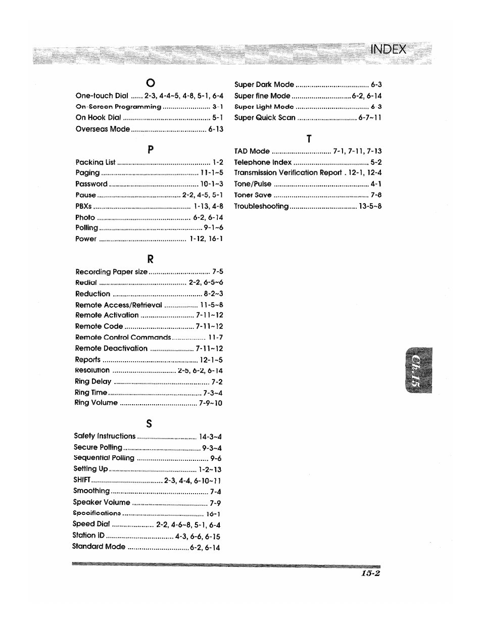 Index | Brother 2500ML User Manual | Page 129 / 132