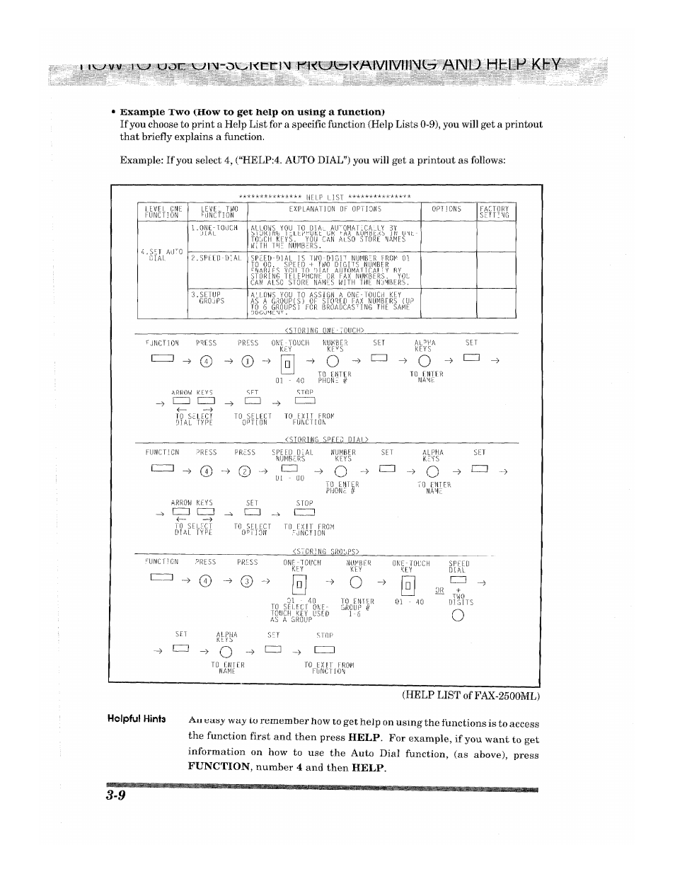 Help list of fax-2500ml), Helpful hints | Brother 2500ML User Manual | Page 36 / 132